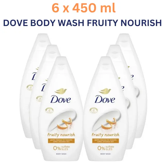 6 x 450 ml Dove Fruity Nourish Body Wash, 6-Pack of 450ml Bottles - Soap, Body Care, Skin Care | Hydrating Moisturizer | Blend Comfort Skin Repair | Moisturizing Cleanser
