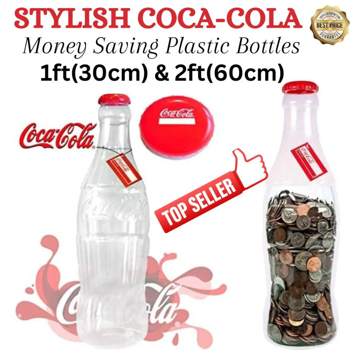 Large Coca-Cola Money Saving Plastic Bottles – Stylish Tin and Plastic Piggy Banks Inspired by Coke Box Pot Piggy Bank,1FT & 2FT Tall, Decorative Ornaments