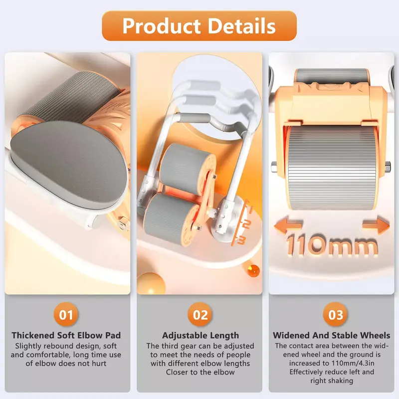 Abdominal Wheel Automatic Rebound Elbow Support and Timer for Waist & Abdomen Exercise Orange/Blue 5