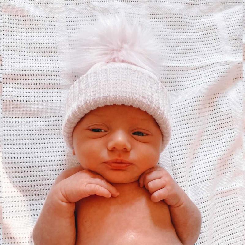 First Size Pink And Silver Ribbed Fur Single Pom Hat 1