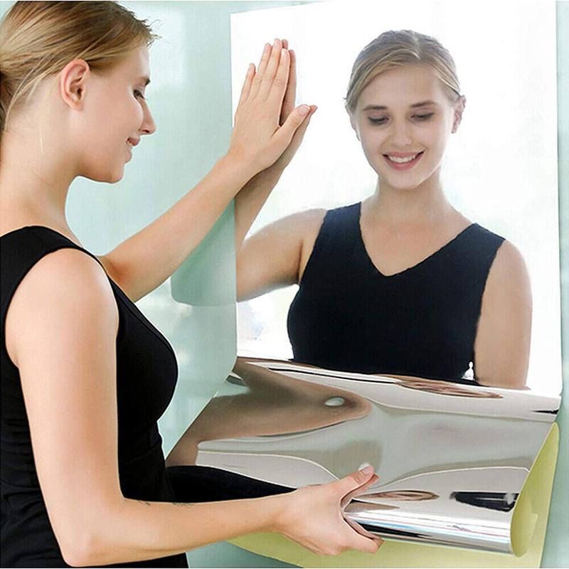2m Large Mirror Wall Sticker Roll Self Adhesive Bathroom Room DIY Decor Stick On 2