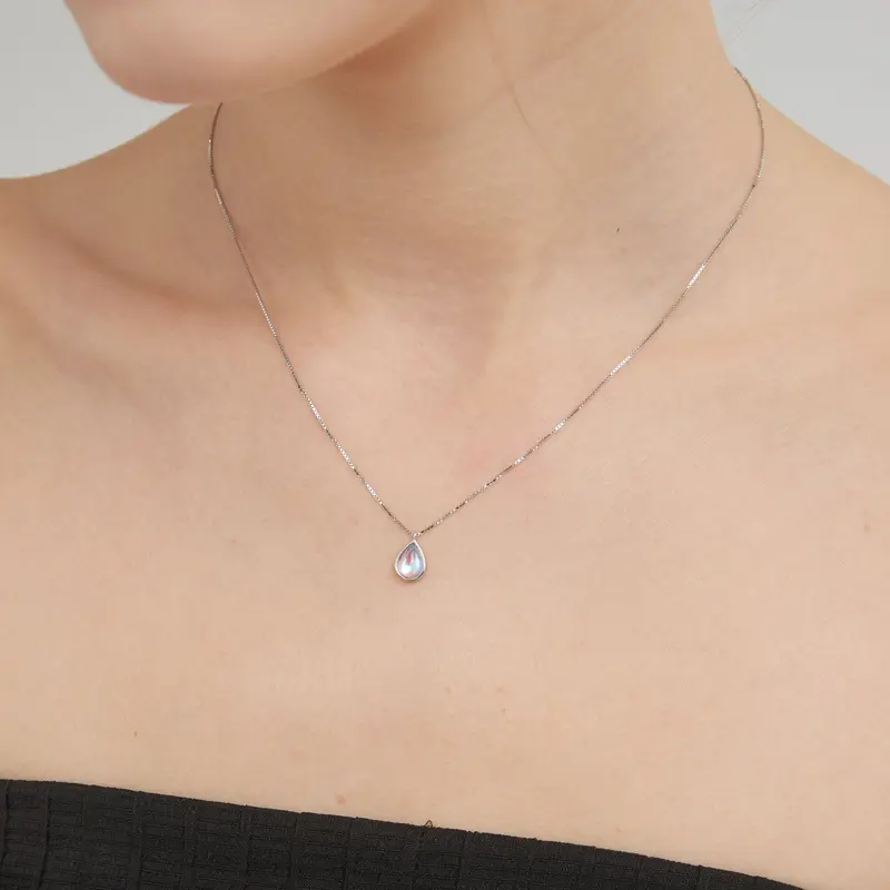 Moonstone Droplet Necklace (S925) 4