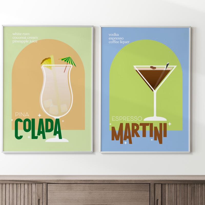 Cocktail Prints, wall prints, bar posters, bar cart, home decor prints, Cocktail posters,cocktail recipes, mixology prints Decoration Photo 1
