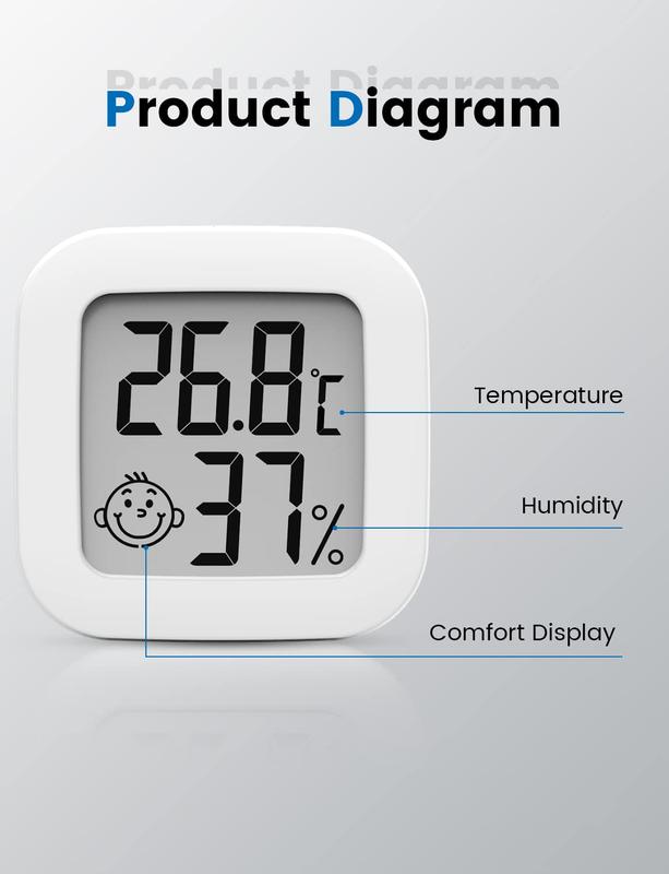 Digital Hygrometer Indoor Thermometer Room Thermometer and Humidity Gauge with Temperature Humidity Monitor for Greenhouse, Garden, Cellar (1 piece, white, 4.3cm*4.3cm) 5