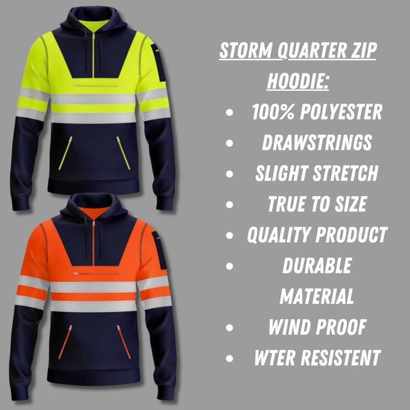 Hi Visibility Quarter Zip Hoodies Workwear Menswear Reflective Stylish Outdoor Sweatshirts Tops Pullover Long Sleeve Stripe Striped 3