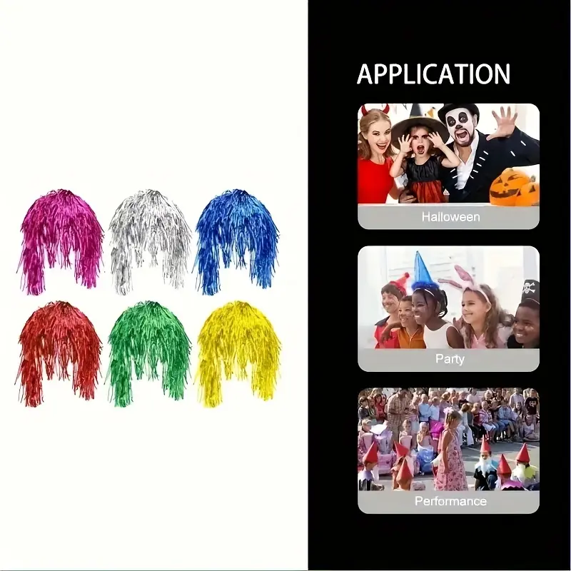 6pcs Funky Colorful Wigs for Cosplay - Perfect for Disco Parties & Birthday Celebrations, Fun Party Hats Included 5