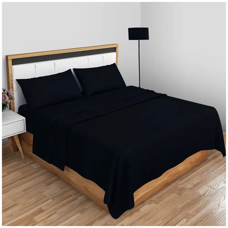 New Percale Flat Sheets 180 Thread Count Easy Care Soft Shrinkage Wrinkle and Fade Resistant Non Iron Fabric Polycotton Flat Bed Sheets (Black, Double) 0