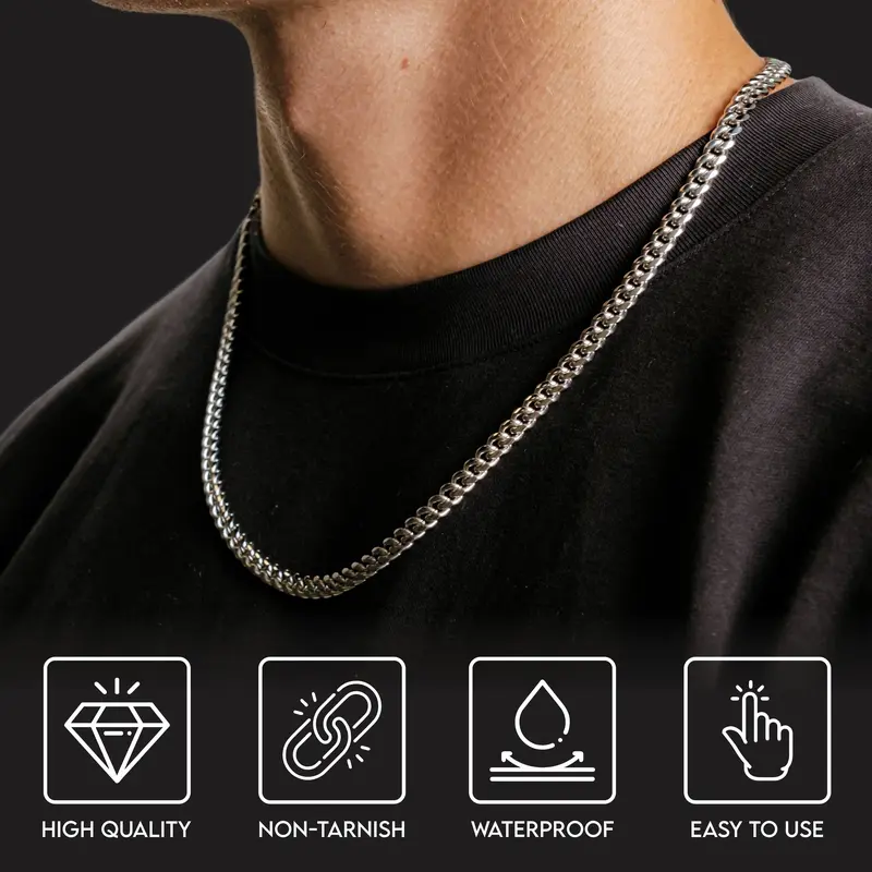 Silver Men's Curb Chain Necklace - Stainless Steel 3-15mm Widths, 14-30" Lengths - Jewellery for Men - Cuban Y2K 6