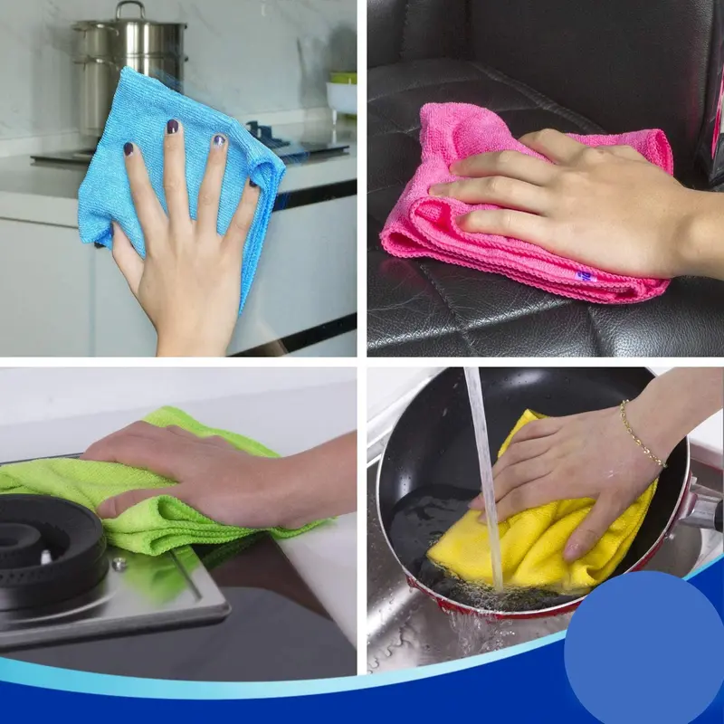 Lifeideas Microfiber Cotton Dishcloth Set, 8/12 PCS for Quick-Drying, Highly Absorbent Cleaning - Reusable Kitchen Essentials (4 Colors, 30×30CM) 5