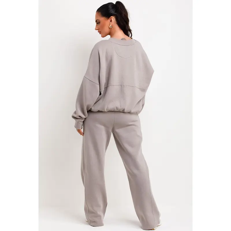 Bomber Sweatshirt With Zip And Joggers Loungewear Set Dove Grey 2