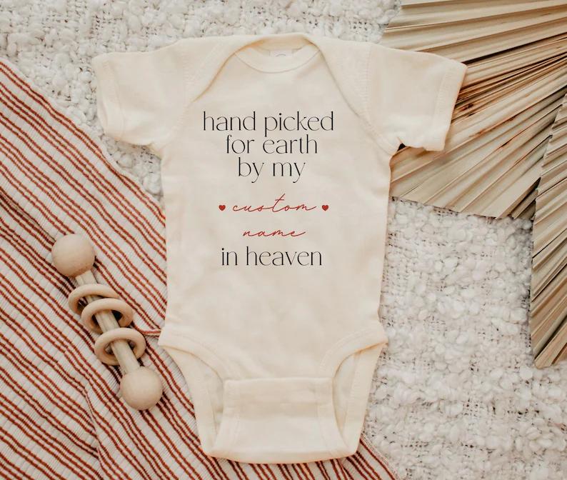 Handpicked For Earth Onesie, In Heaven Onesie, Baby Announcement Onesie, Custom Onesie, New Baby Gift, Best Newborn Onesies, Mom Gift 0