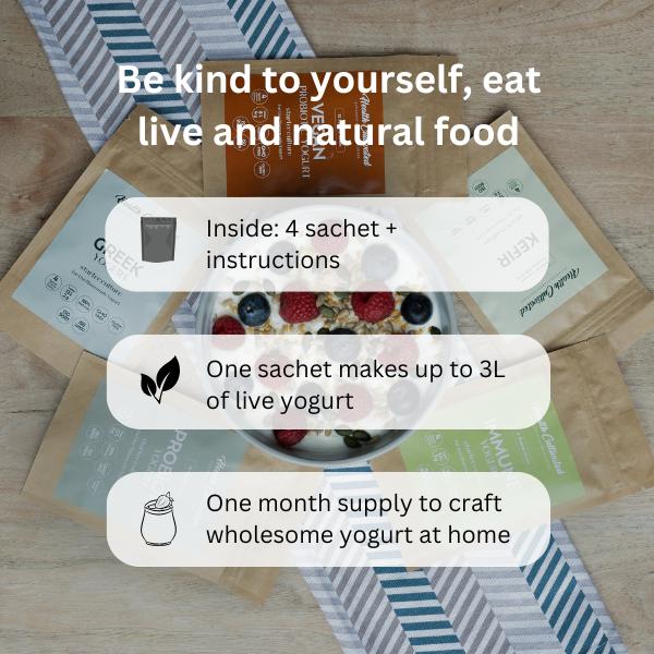 Probiotic Yogurt Starter Culture to Make Wholesome Yogurt at Home with 10 Probiotics for Gut Health incl. L.Rhamnosus, L.Casei, L. Acidophilus & Bifidobacterium Infantis | Pack of 4 sachet = 12 Liters of Live & Natural Homemade Yogurt ( 1 month supply ) d 4