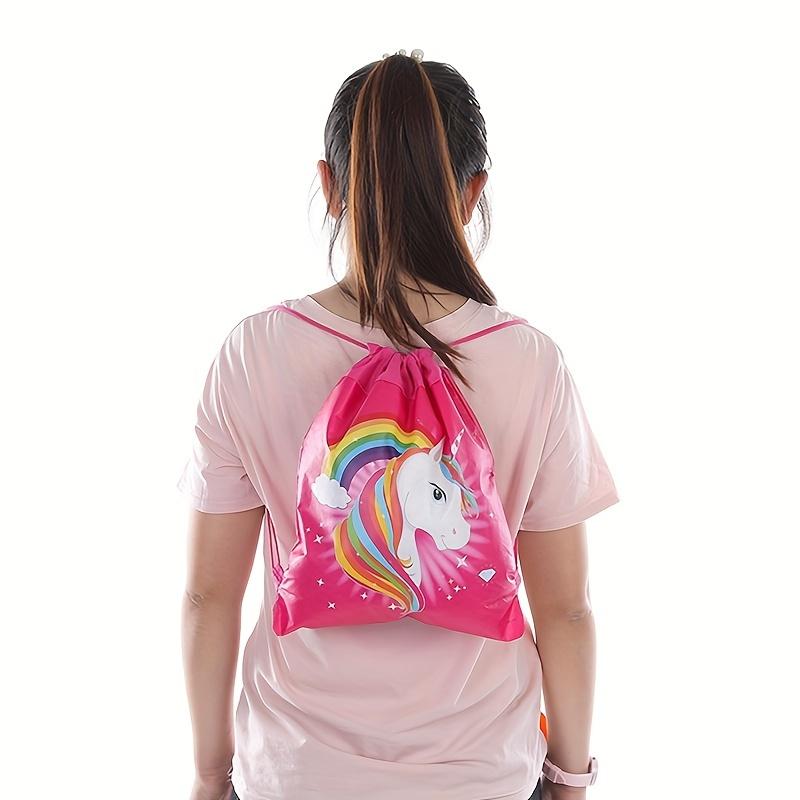 Product Introduction of Unicorn Drawstring Backpack for Girls, Cartoon School Bag Travel Storage Pouch, Canvas No-Battery Party Supplies for Birthdays and Other Holidays Without Feathers. 11