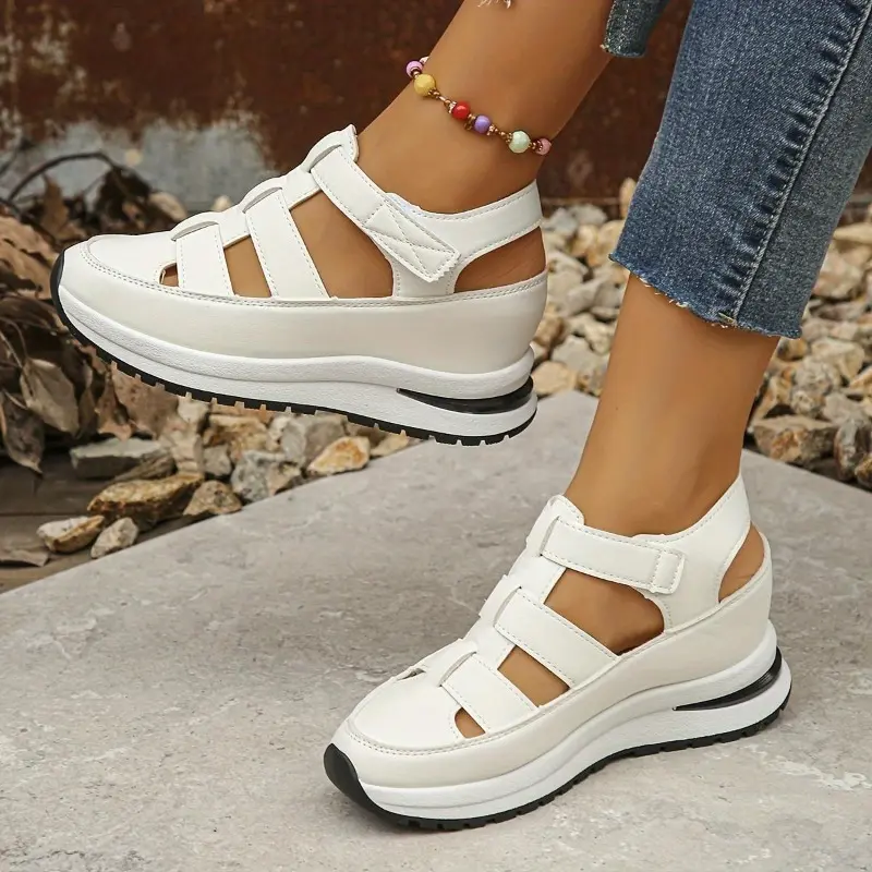 Women's Fashionable Velcro Fastening Wedge Sneakers, Casual Comfortable Soft Sole Sandals for Summer, Lightweight Breathable Shoes for Daily Wear Footwear Girl 1