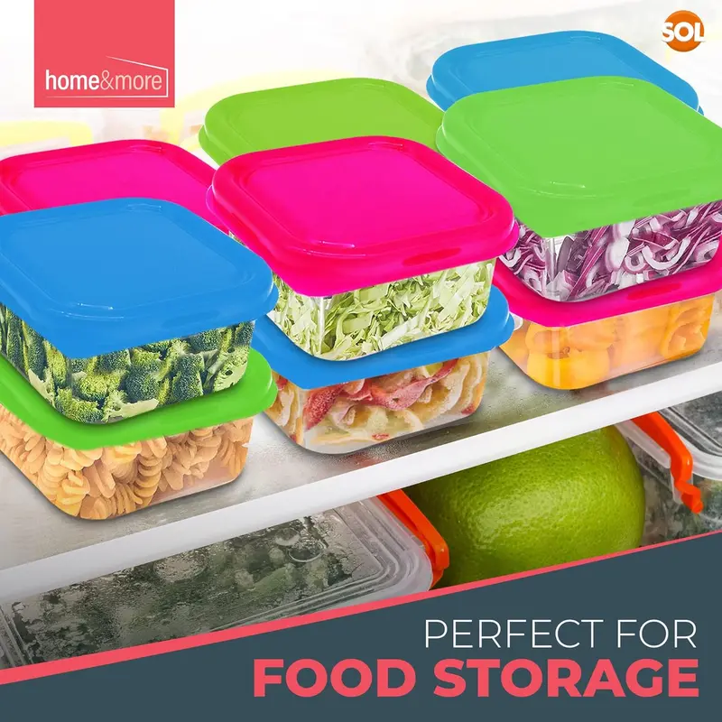 12 Small Plastic Containers with Lids 80ml, Stackable Small Food Containers W6 x D6 x H4 cm, Airtight Colourful Small Storage Containers, Kitchen Storage Small Tubs with Lids Set 8