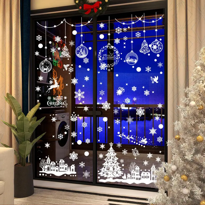 SCIONE 243Pcs Christmas Window Stickers,9 Sheets Christmas Window Decorations for Party Supplies Resuable Double Sided Static Christmas Window Clings for Home Glass Set Smooth Halloween Ornaments 1