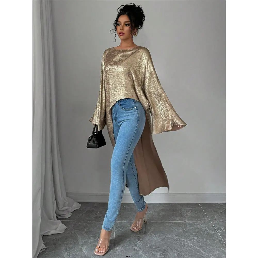 Party Vacation Spring Autumn Casual Shirt Shiny Symmetrical Not Sleeve 4 aé Raffin 3 / Cape Style Loose Clothing
