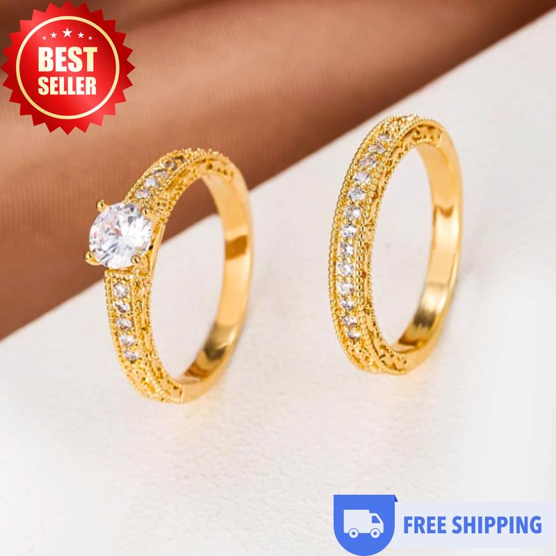 Set of 2 Cubic Zirconia Decorative Rings for Women 0