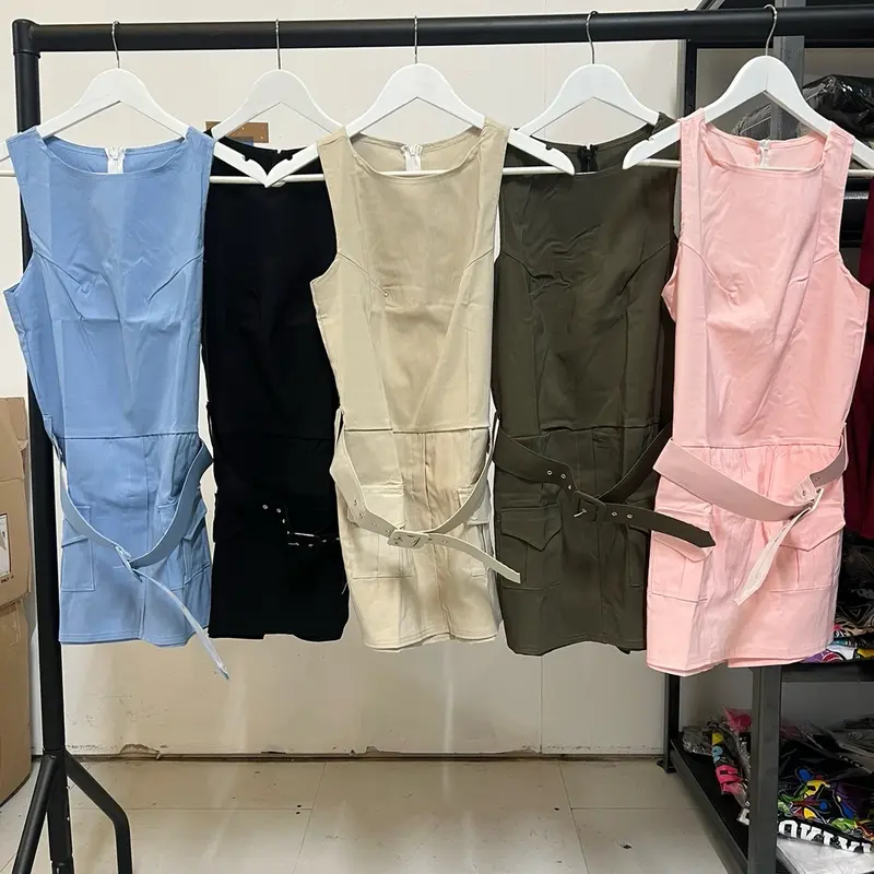 Womens Belted  Ladies Combat Cargo Pocket Round Neck Sleeveless Playsuit Skort Set Sizes S-2XL Bodycon Fit Skirt Womenswear Adjustable Clothing Chic Crew Neck Day Evening Medium Overall Underwear Lady Basic Comfort Casual Dresse Gamis Underwear Gowns 1