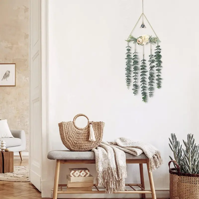 Artificial Eucalyptus Wall Hanging Decor Gold Triangle Circle Greenery Boho Chic Home Decorations Farmhouse Rustic Plants for Bedroom Living Room Apartment Ornament Gift (Eye Pendant) 5