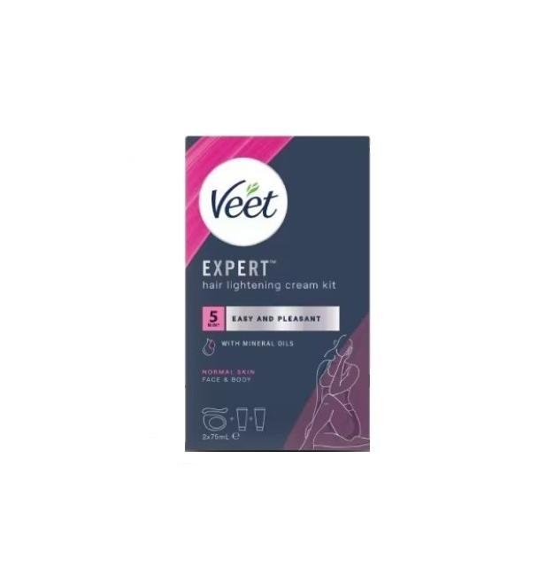 Veet Expert Hair Lightening Cream Kit, Face & Body, Normal Skin, 2 x 75ml, with Mixing Shell and Spatula, Effective in 5 Mins 4