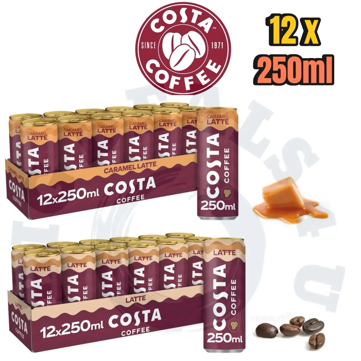 Costa Coffee Caramel Latte, Latte Iced Coffee  12x250m