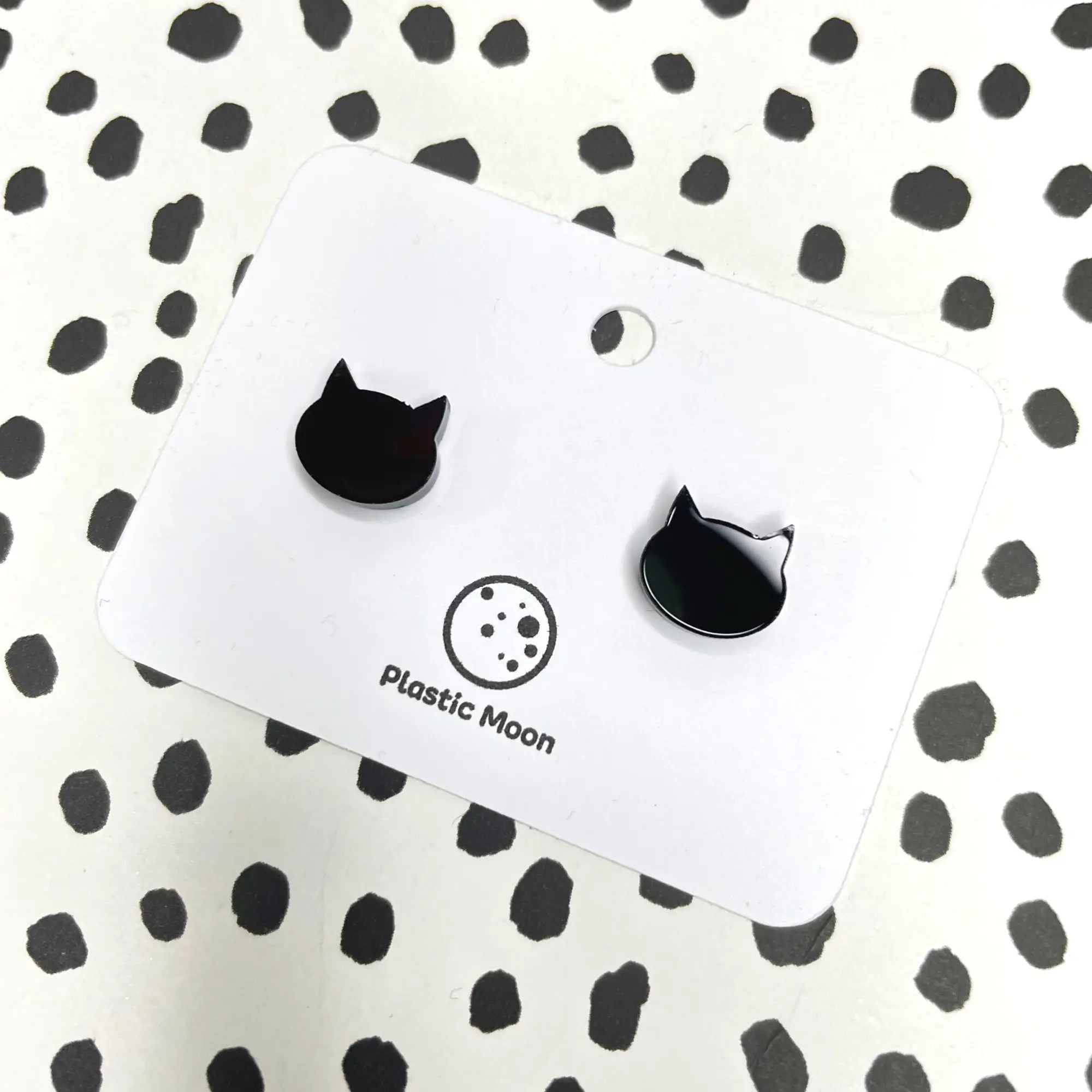 Black Acrylic Cat Stud Earrings- Small and Lightweight
