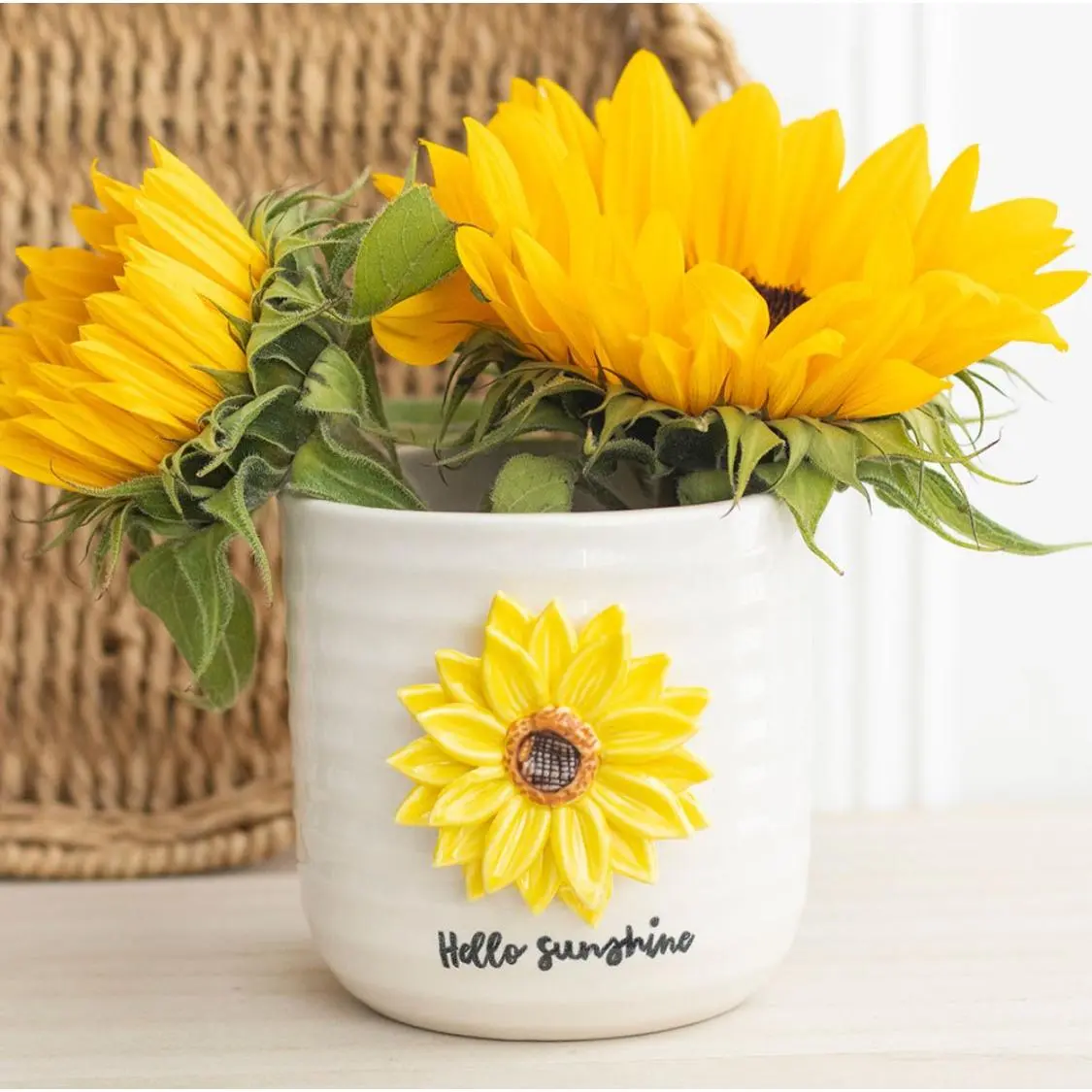New 3D Sunflower Hello Sunshine Ceramic Plant Pot Mothers Day Decor Flower Gifts