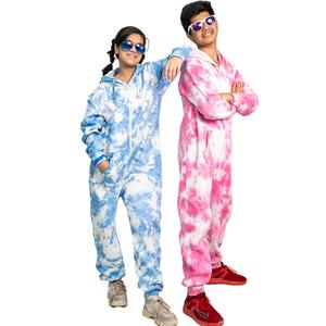 NOROZE Kids Tie Dye Onesie Boys Girls Fleece Nightwear Hooded Onesie Children's Jumpsuit All in One UK Sizes 7-13 Years