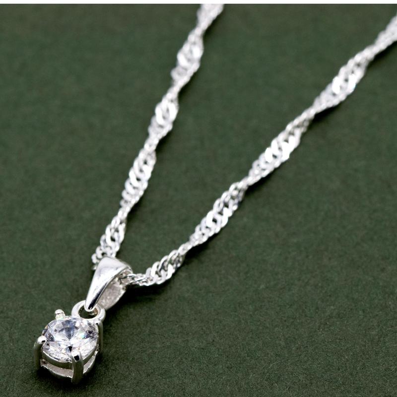 Genuine 925 Sterling Silver Cubic Zirconia Round Pendant Necklace Singapore Chain 14"-24" 5
