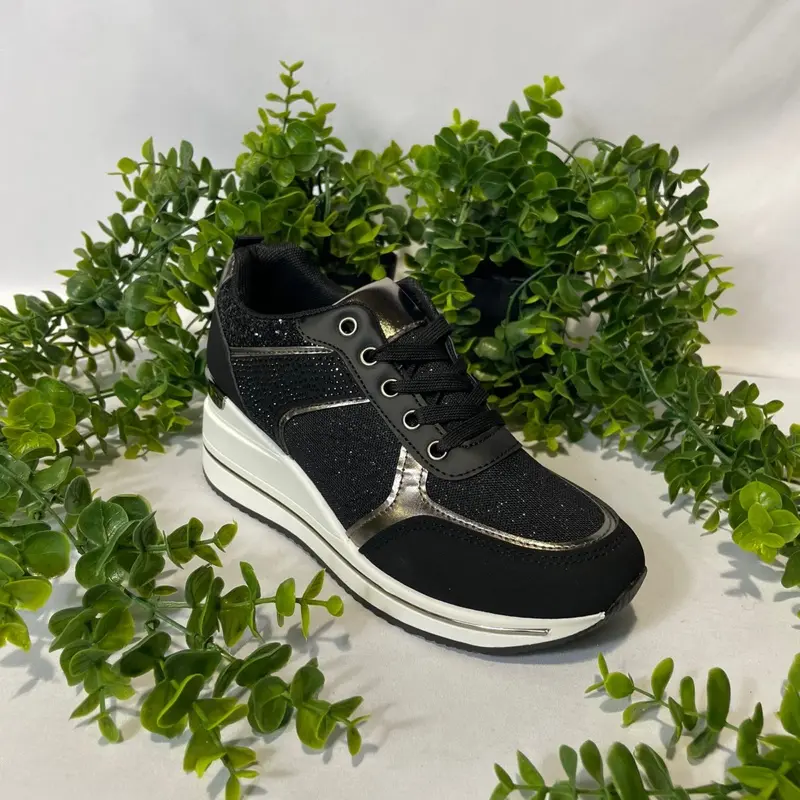 Women’s Wedge Bling Trainer - YD916, Comfortable Walking Shoes - Closed 3