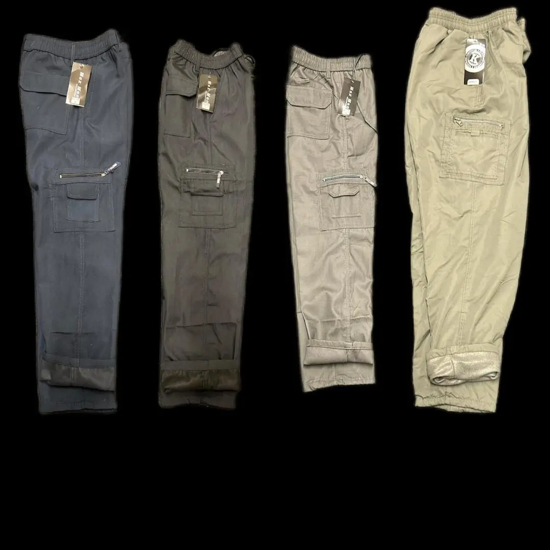 Men's Elasticated Fleece Lined Cotton Cargo Combat Work Pants Trousers Bottoms Menswear Soft