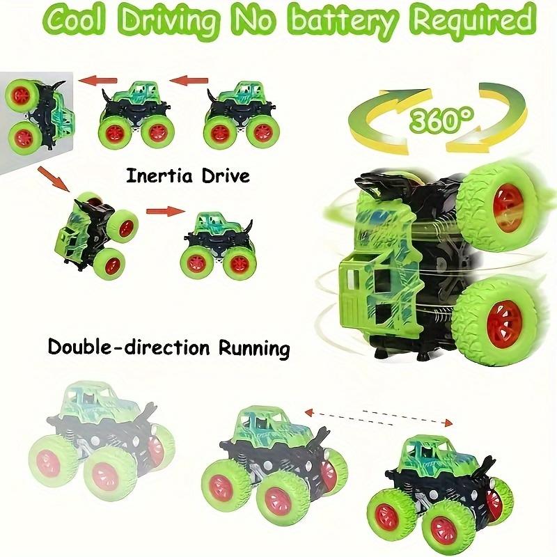 Product Introduction of Monster Truck Playset - Set of 4 Inertia-Driven Vehicles, 360° Stunt Rotation Off-Road Toys, Durable Impact-Resistant, Dual-Direction Friction Powered Trucks for Kids, Perfect for Birthday and Halloween Gifts - Suitable for Ages 3-6 Years 3