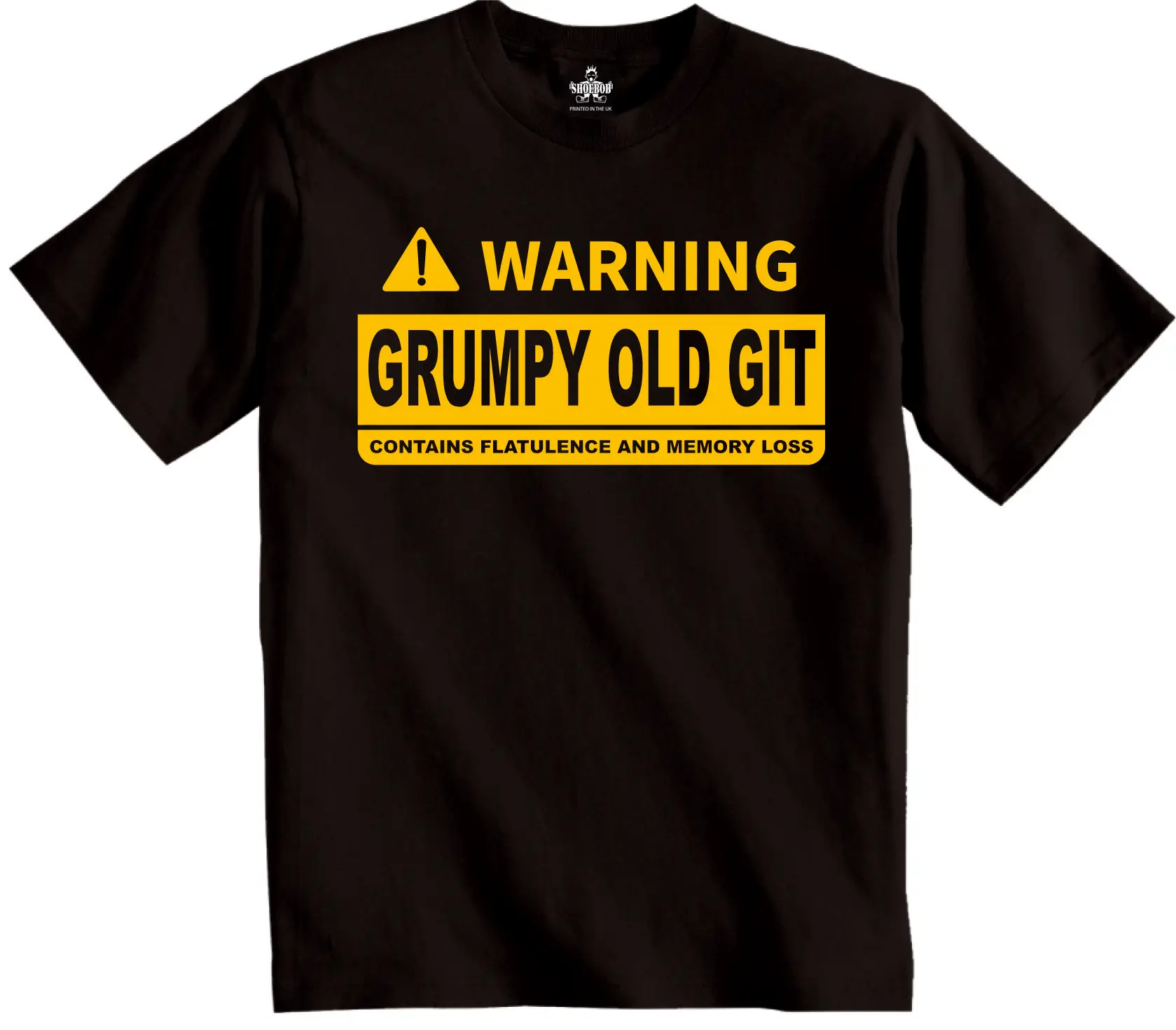 Shoebob Warning Grumpy Old Git Joke T Shirt Funny contains flatulence Novelty Birthday Dad Grandad Gran mum Casual Menswear Soft T-Shirt Crewneck Streetwear Tshirt