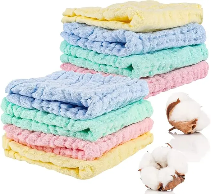 Muslin Cloths for Baby, 12x12 Inch Muslin Squares Soft Burp Cloths 6 Layers Cotton Newborn Hand Washcloths Baby Wash Cloths Reusable Baby Towels 8 Pack 0
