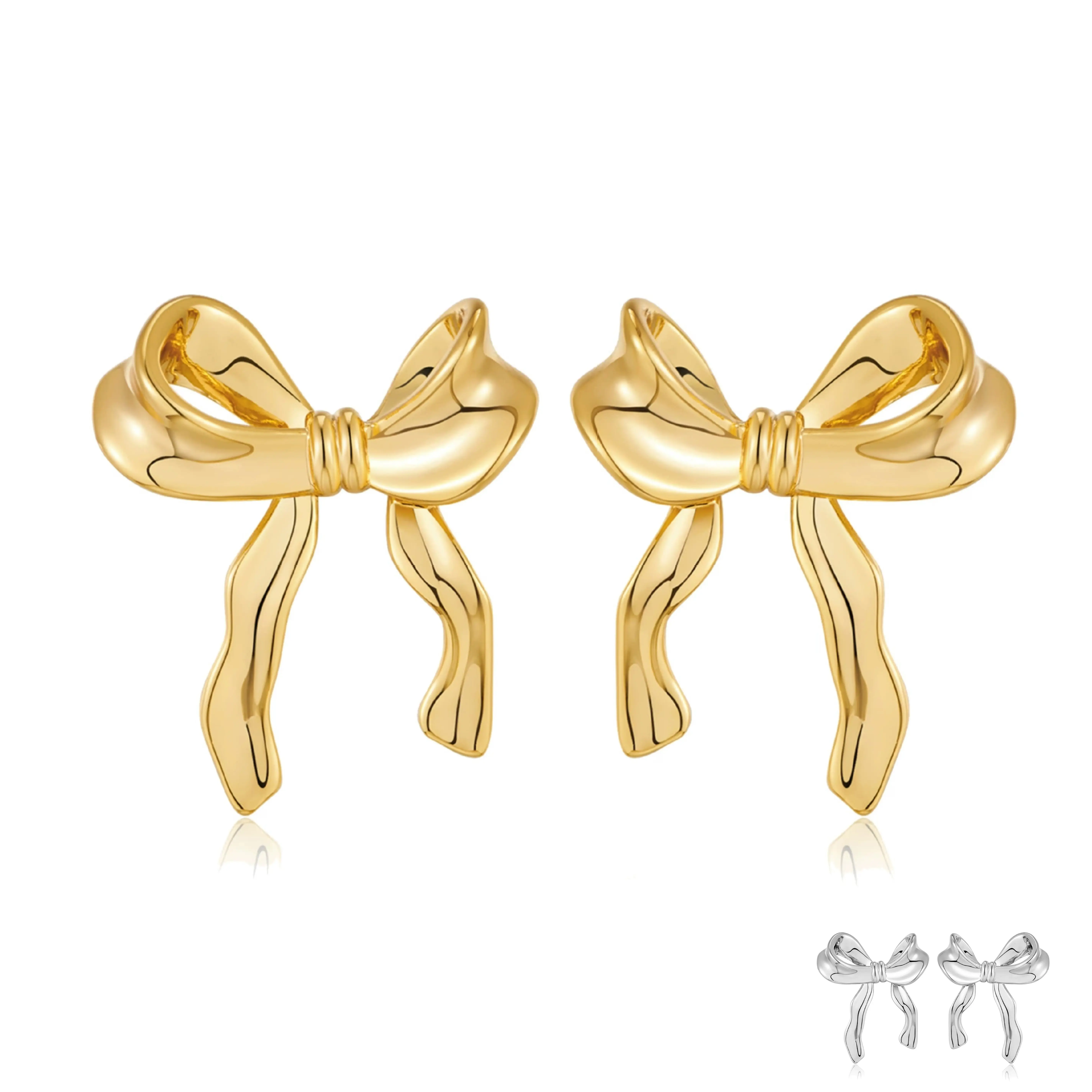 Bow Earrings Short, Copper-Gold Plated