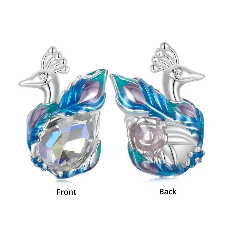 Elegant Peacock Charm Bead With Cubic Zirconia Genuine 925 Sterling Silver Compatible With Pandora Bracelets 2