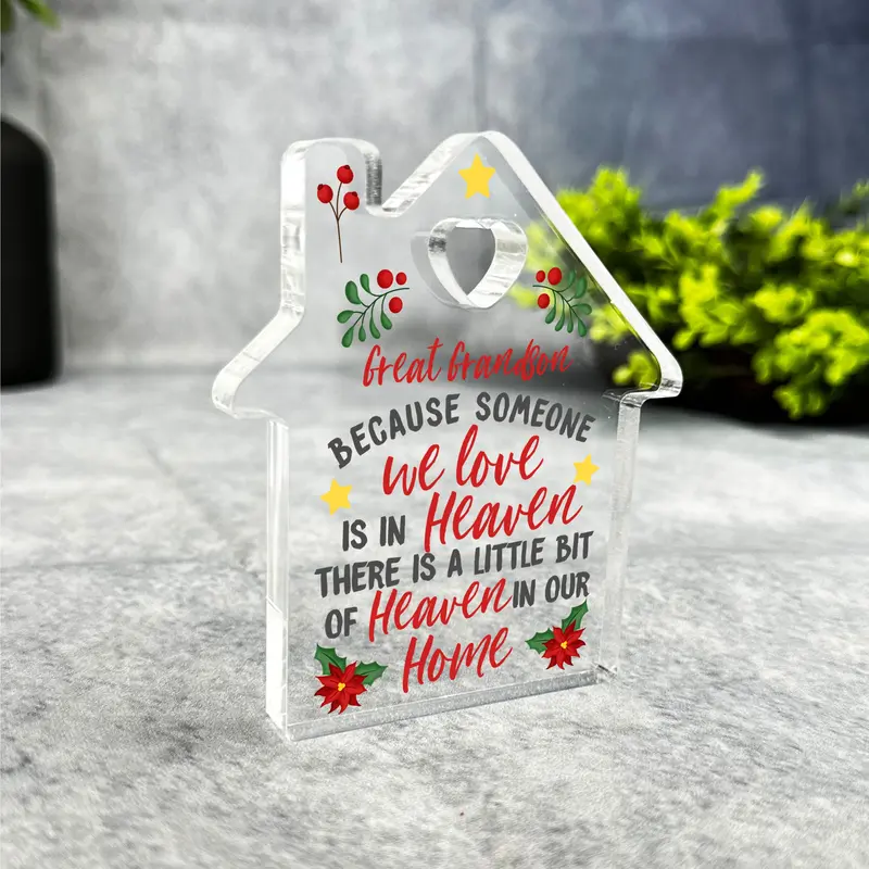 Heaven In Our Home Great Grandson Christmas Memorial Gift House Keepsake Plaque | Acrylic Ornament Gift Christmas Present Memorial Remembrance Sympathy Keepsake Gift Custom Home Decor Gift 0