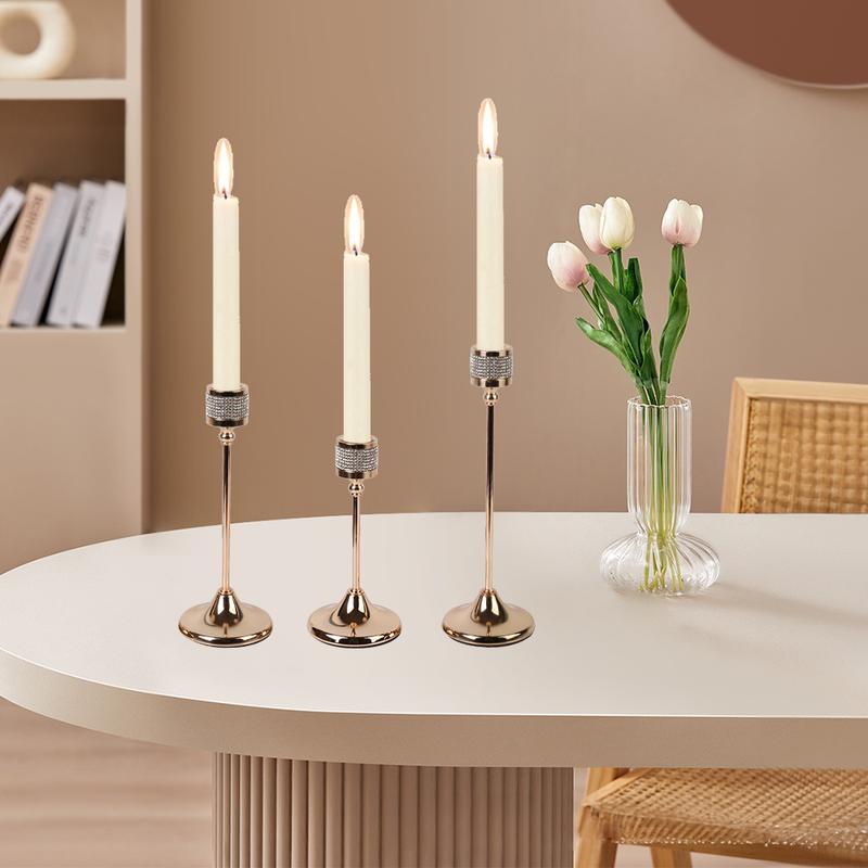 Product Introduction of Gold Candlestick Holder Set of 3 for Taper Candle - Metal Decorative Candle Holder for Fireplace, Mantel, and Dining Table - Ornaments Ornaments Antique Iron Box 7