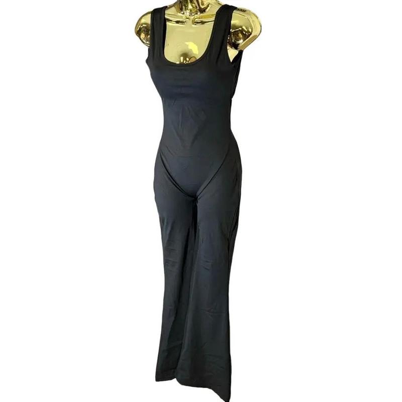Women's Jumpsuit Seamless Scoop Neck Bell Bottom , Jumpsuits for Women Back to School Backless Flare Leg Tank Sports Womenswear Overalls Underwear Sleeveless Comfort Basic Minimalist poster girl 3