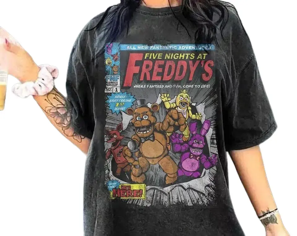 Limited Five Nights At Freddy's Comic Vintage T-Shirt, FNAF Cotton Fabric