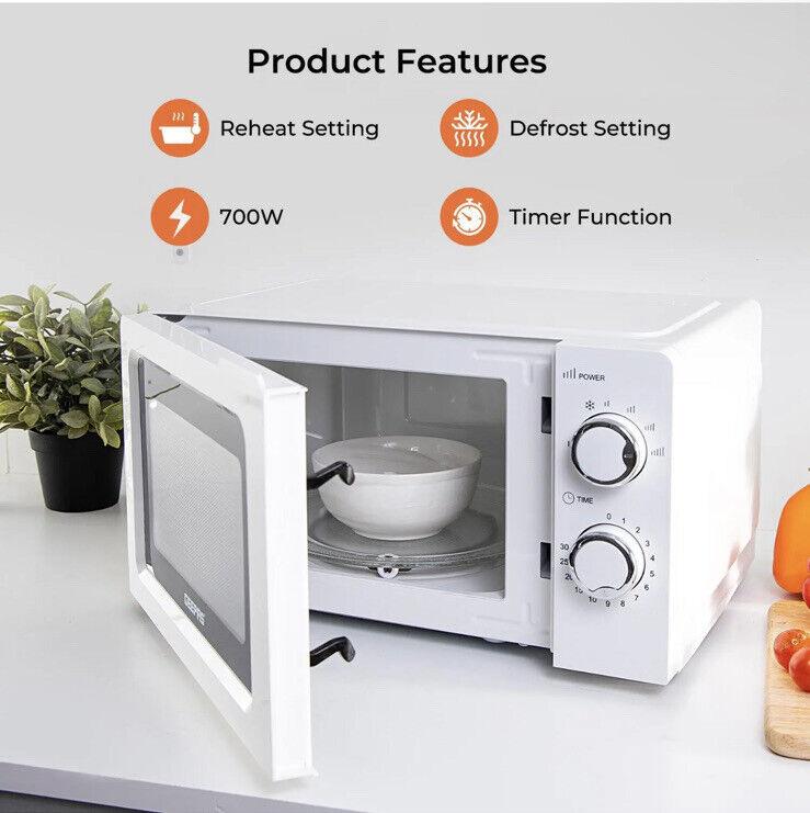 Geepas Microwave 20L Solo Freestanding 5 Power Levels & Defrost Powerful White NEW 1