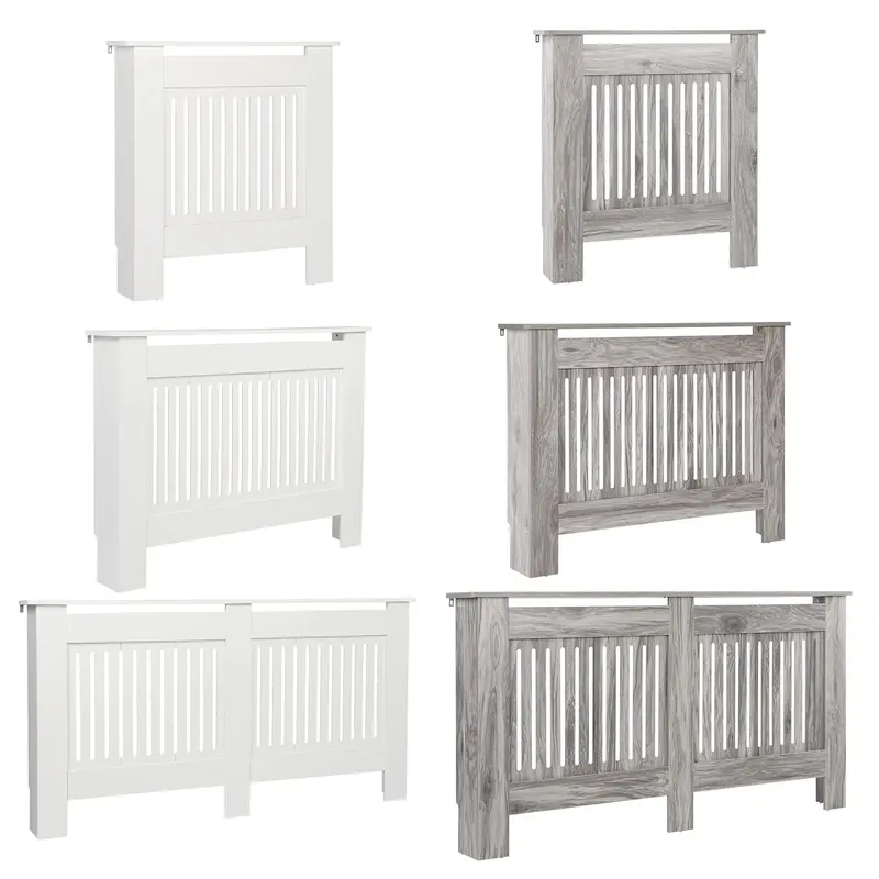 Radiator Cover Grey Modern MDF Vertical Slats Wooden Top Cabinet for Living Room Bedroom Hallway 0