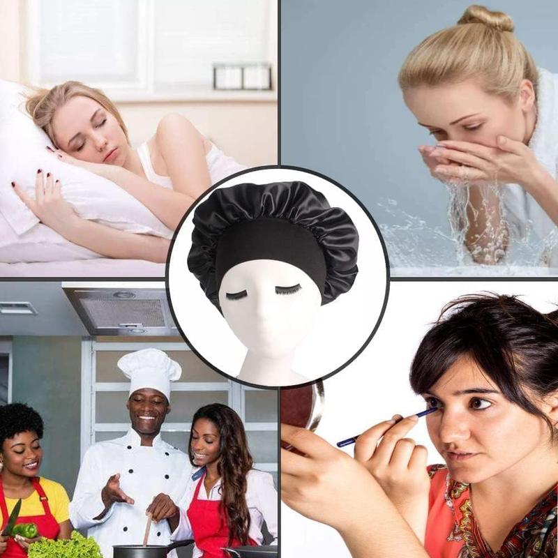 Product Introduction of Silk Hair Wrap for Sleeping, Hair Bonnet, 1pcs Night Sleep Cap for Women Girls, Hair Care Head Cover Elastic Hat for Black Curly Hair. Accessory Shower 3