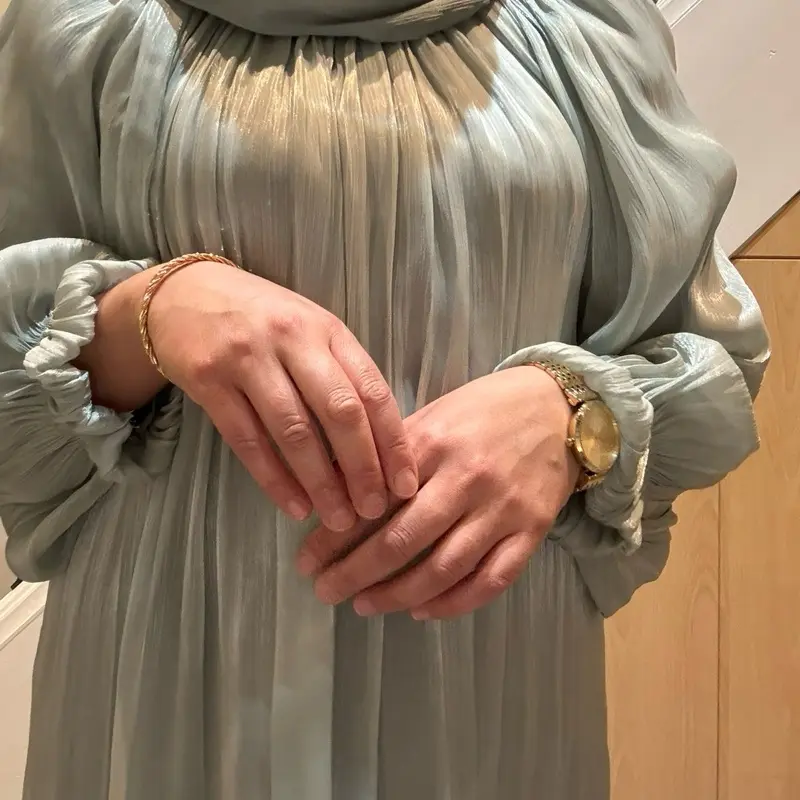 Organza Abaya Dress with Umbrella Cut and Collar for Women 5