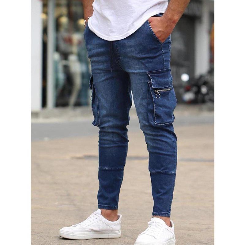 Spring Autumn Winter Men's Stretch Jeans Black Large Side Pocket Worker Jeans Fashion Zipper Skinny Jeans Stretch Jogging Pants Menswear Streetwear Trouser Denim 8
