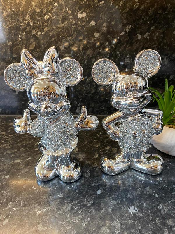 Set Of 2 Bling Ornament Free Standing Silver Crushed Crystal Diamond Best For Gifts Decor Ceramic Reflective Figurine 1