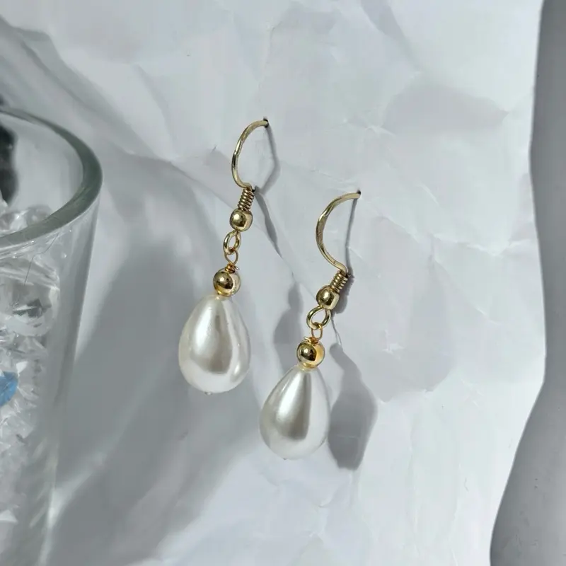 Water Drop Shaped Pearl Dangle Earrings for Women - Nickel Free Golden Hook 2