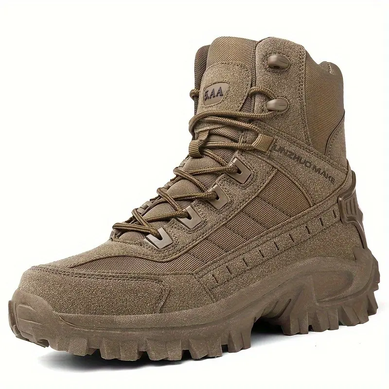 Men's Solid High Top Boots, Comfy Non Slip Lace Up Durable Shoes For Men's Outdoor Activities, Men's Footwear 8