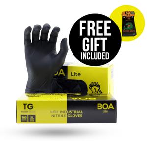 BOA LITE by Tough Glove - Box of 100 Black Nitrile Gloves, Latex & Powder Free. Cleaning, Food Safe, Smart Touch Friendly, Disposable Nitrile Glove, Strong Stretch,